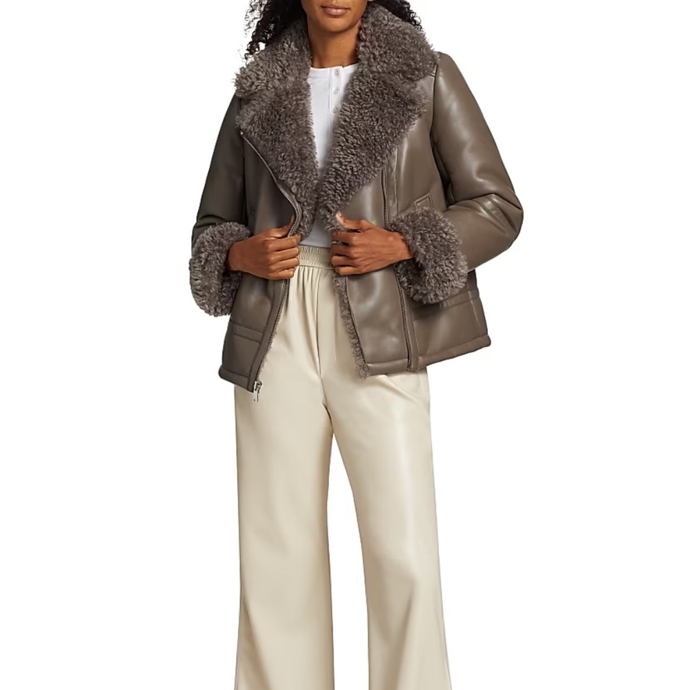SaksFA Faux Leather/Shearling lined Moto Jacket XS NWT $495 GORGEOUS